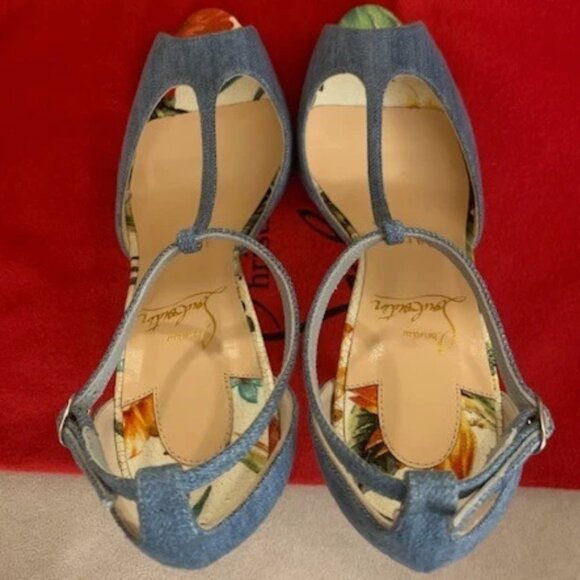 Christian Louboutin Women Senora 4" Denim Hawaii Peep Toe Pumps Sz 36.5 Blue NIB - Picture 10 of 15